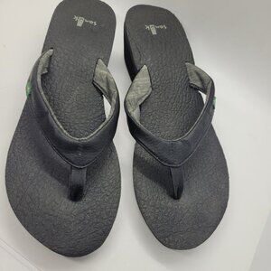 Sonuk Black Wedge Flip Flops Womens 8.5 beach comfort Surfer Lightweight